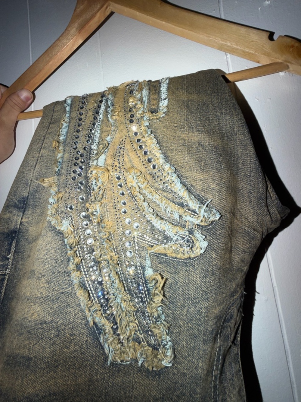 Men Embellished DistressedJeans - Olive Brown with Silver Accents - Picture 6 of 6